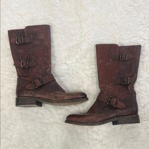 FRYE Brown Leather Buckle Boots